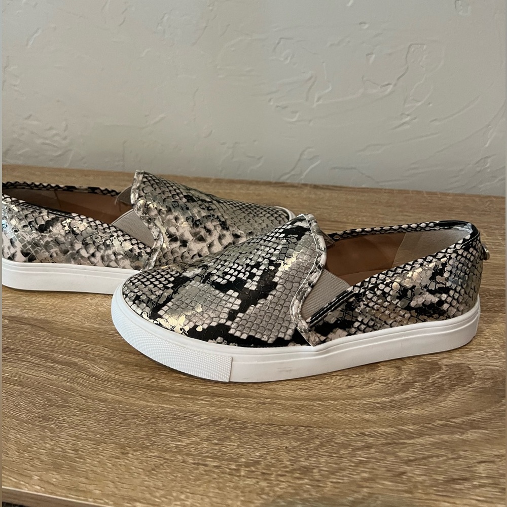 Steve Madden Snake-Print Slip-On Sneakers in Black, Cream, Tan